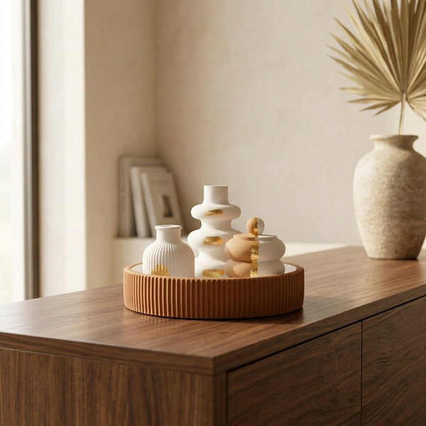 Handcrafted Terracotta and White Decorative Tray 4-Set