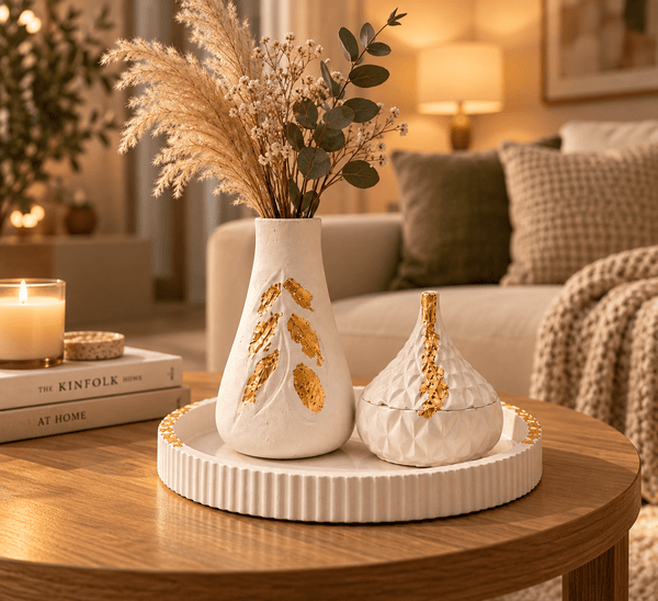 Handmade Elegant White & Gold Decor Set