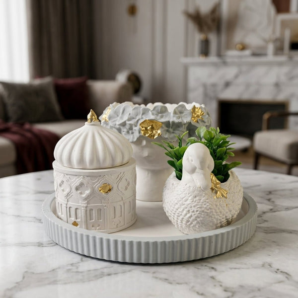 Handcrafted Dome Jar and Swan Decorative Tray Set