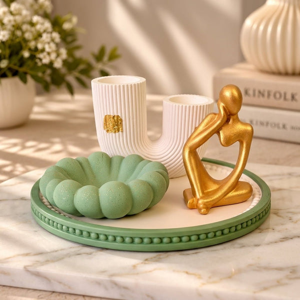 Handcrafted Sage Green Decorative Tray Set