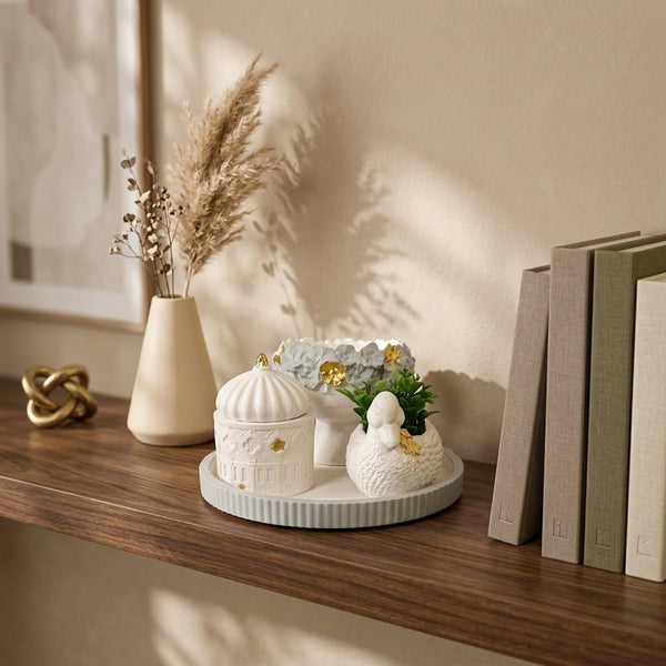 Handcrafted Dome Jar and Swan Decorative Tray Set