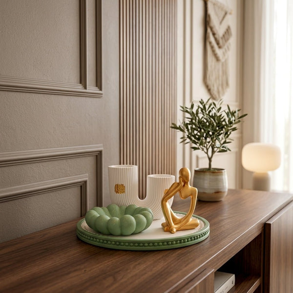 Handcrafted Sage Green Decorative Tray Set