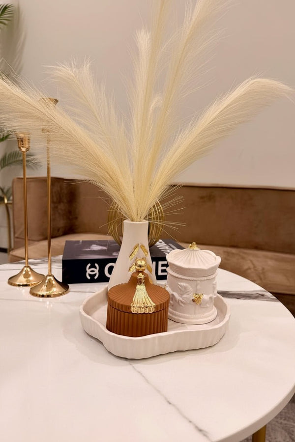 Artisan Ceramic Decor Set with Gold Leaf Detail