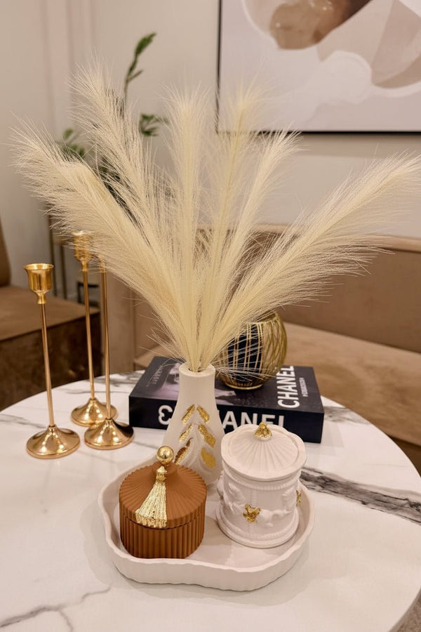 Artisan Ceramic Decor Set with Gold Leaf Detail
