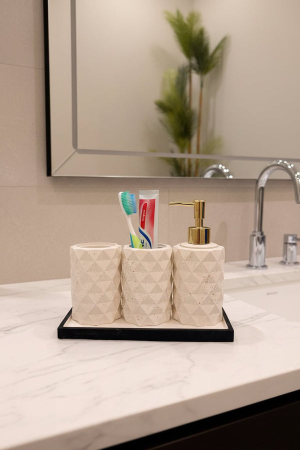 Bathroom Essentials Set – 3 Piece Dispenser & Holder Set with Tray