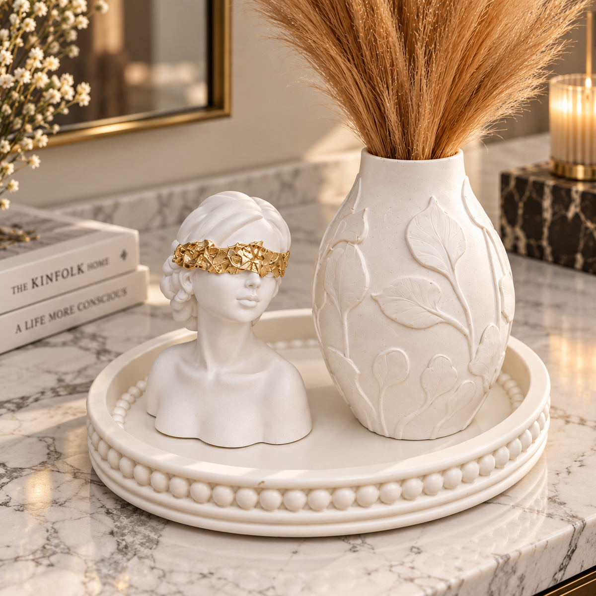 Handmade White & Gold Decorative Set