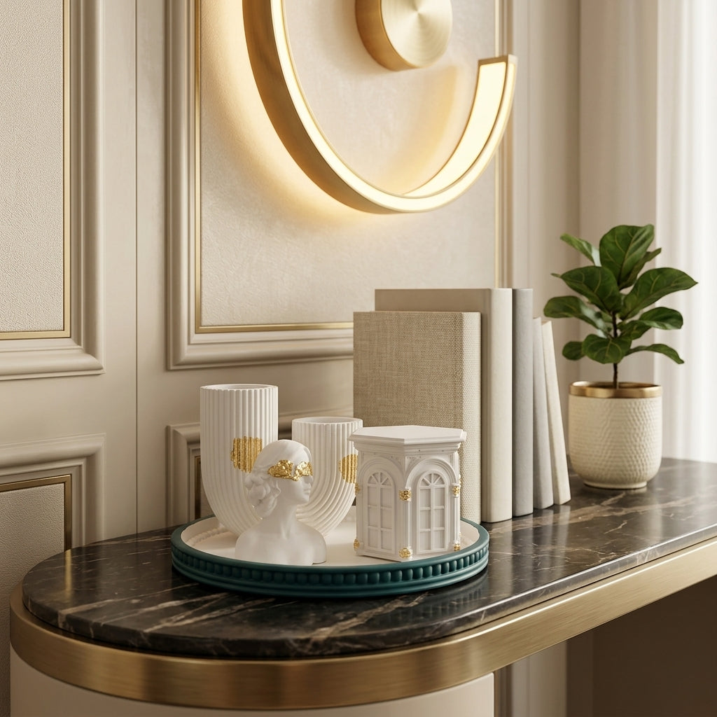 Handcrafted Architectural White & Teal Tray 4-Set