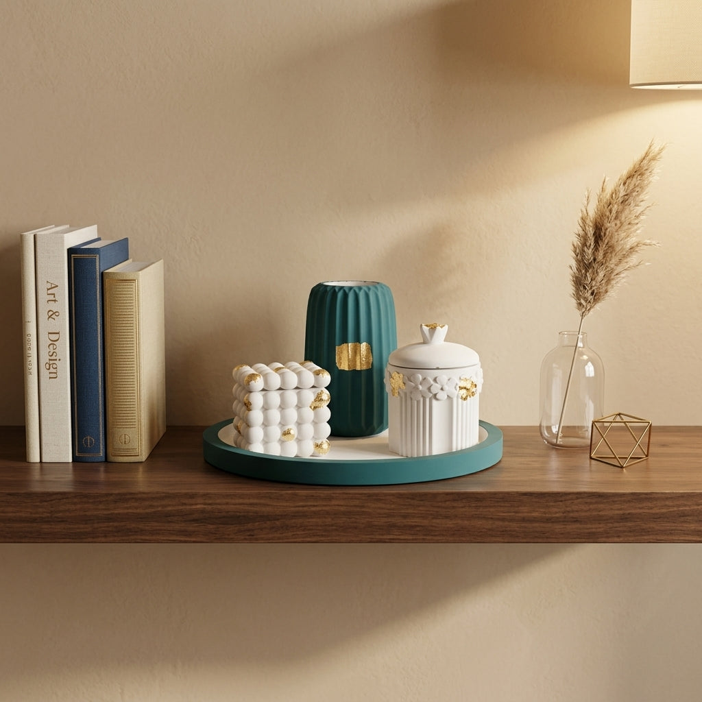 Handcrafted Teal Decorative Jar Tray 4-Set