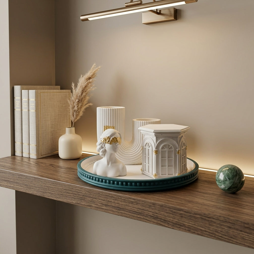 Handcrafted Architectural White & Teal Tray 4-Set