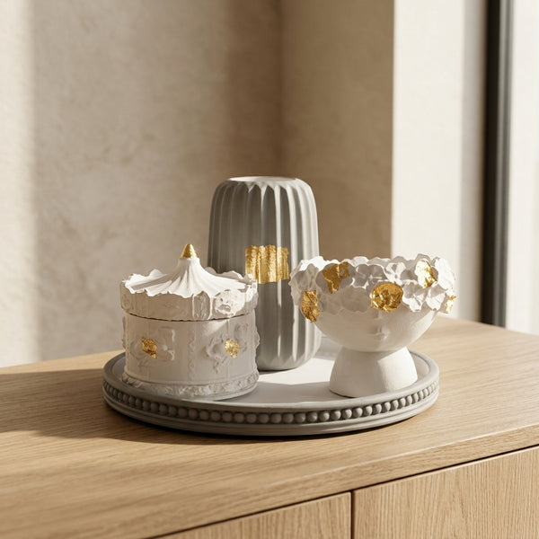 Handcrafted Grey and White Decorative Tray 4-Set