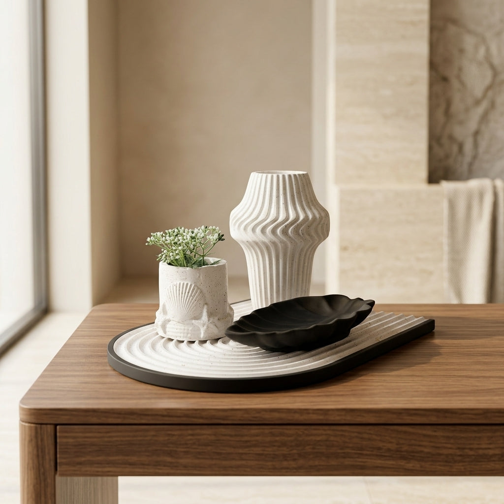 Handcrafted Modern Monochrome Decorative Tray 4-Set