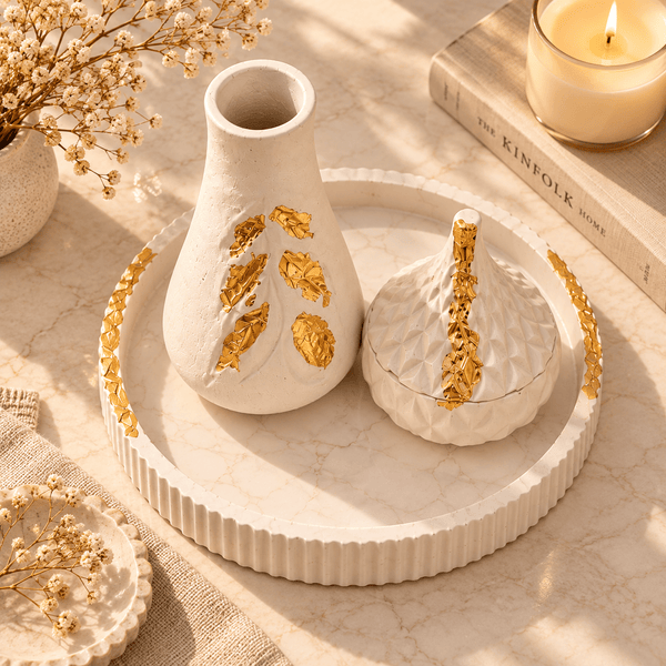 Handmade Elegant White & Gold Decor Set