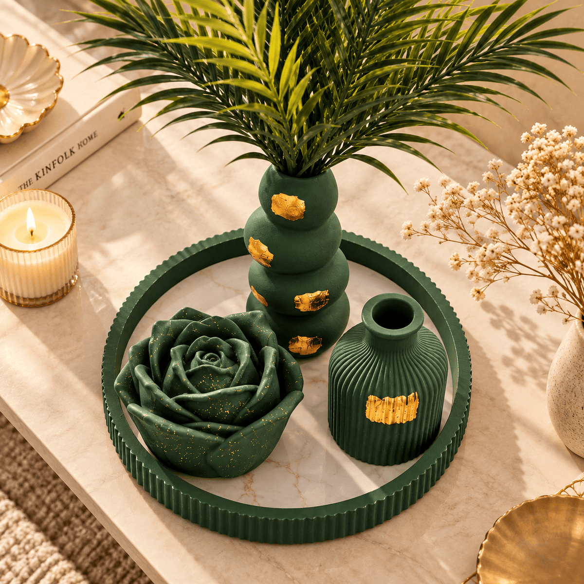 Modern Handcrafted Emerald Green Decor Set