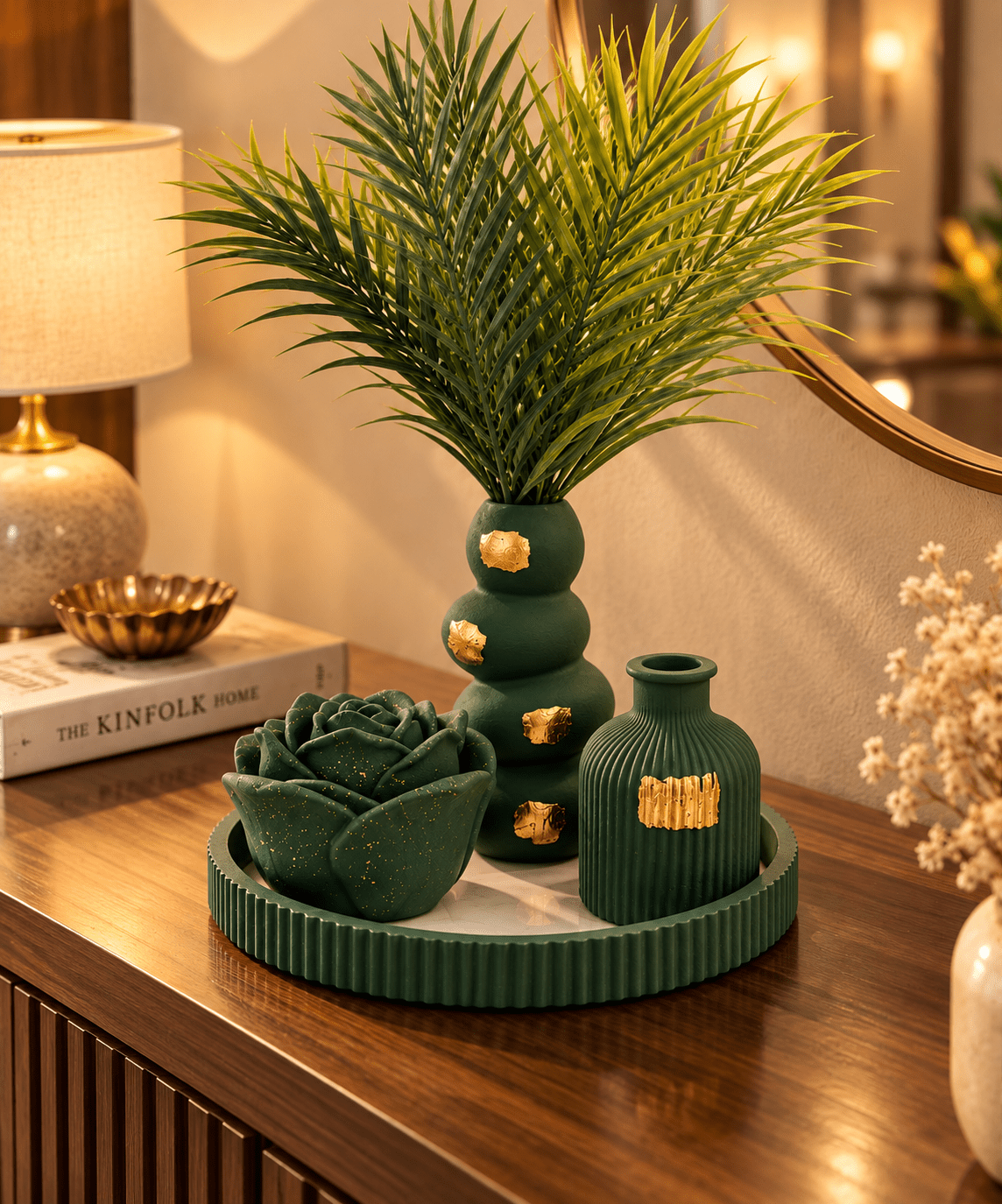 Modern Handcrafted Emerald Green Decor Set