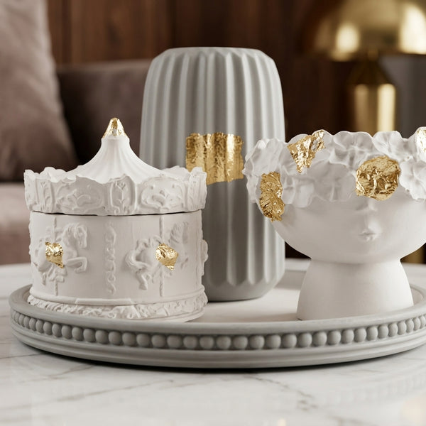 Handcrafted Grey and White Decorative Tray 4-Set