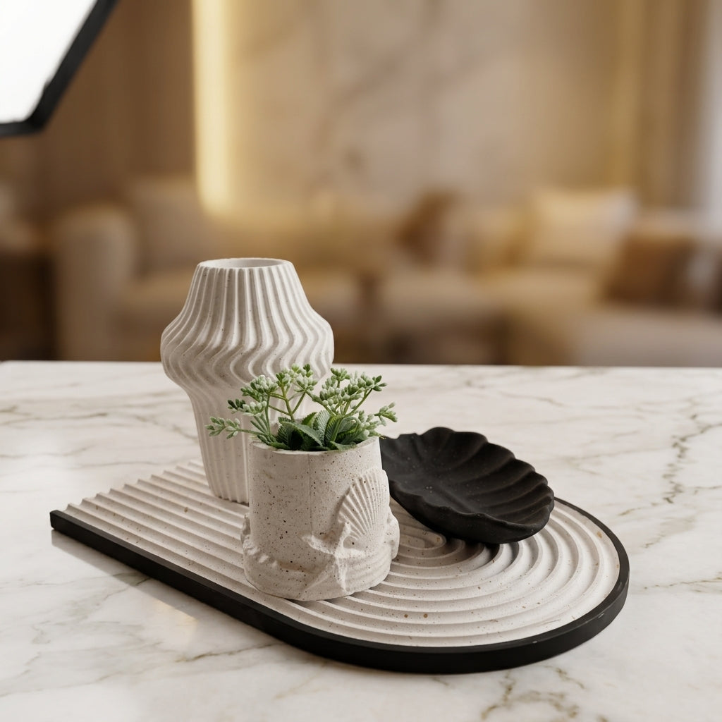 Handcrafted Modern Monochrome Decorative Tray 4-Set
