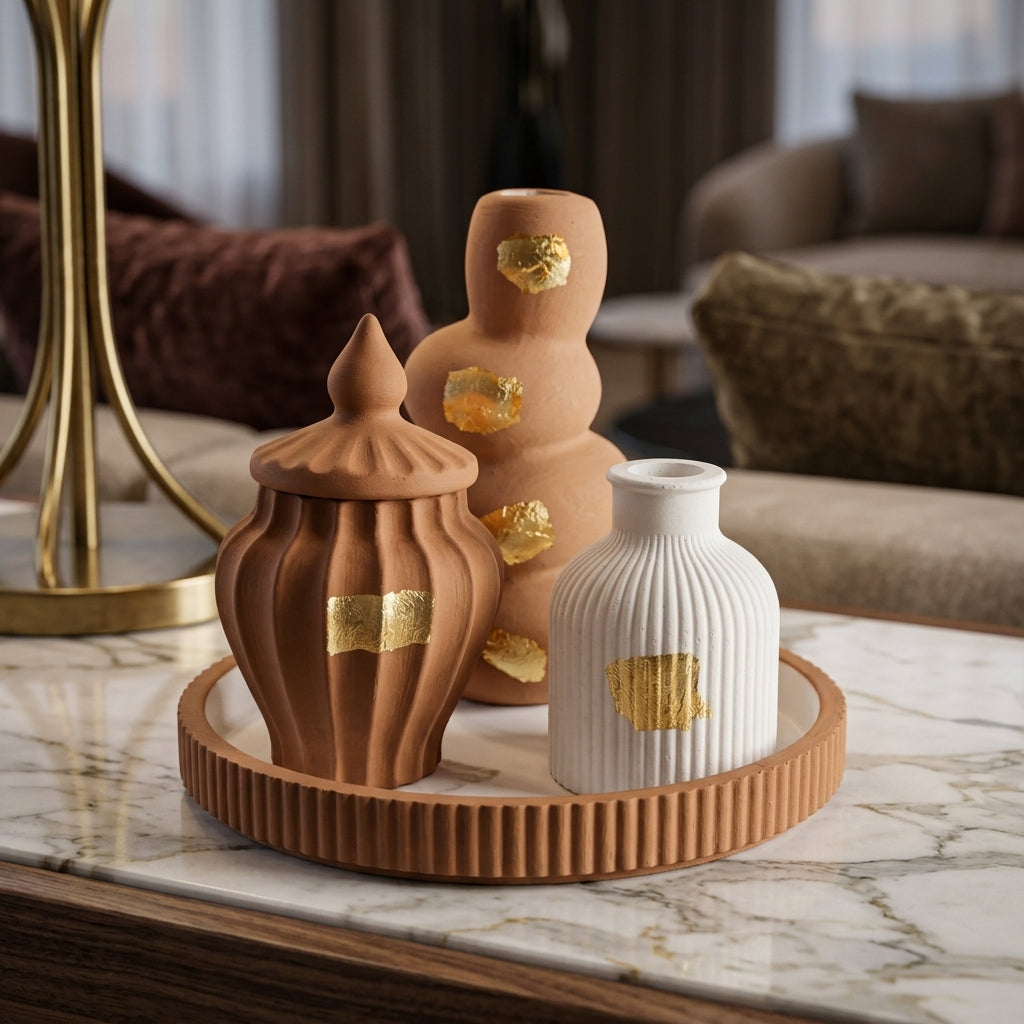 Luxury Ceramic Home Decor Set with Decorative Tray