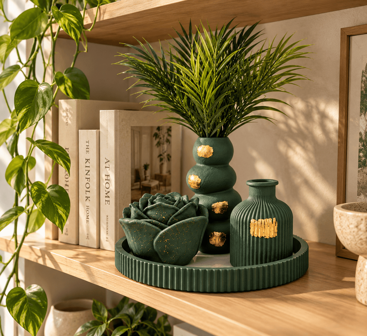 Modern Handcrafted Emerald Green Decor Set