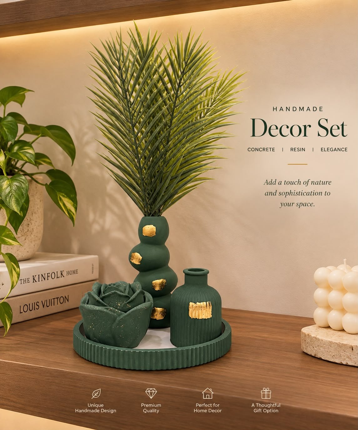 Modern Handcrafted Emerald Green Decor Set
