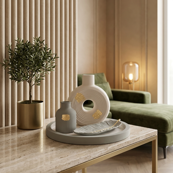 Modern Ceramic Vase Decor Set with Tray